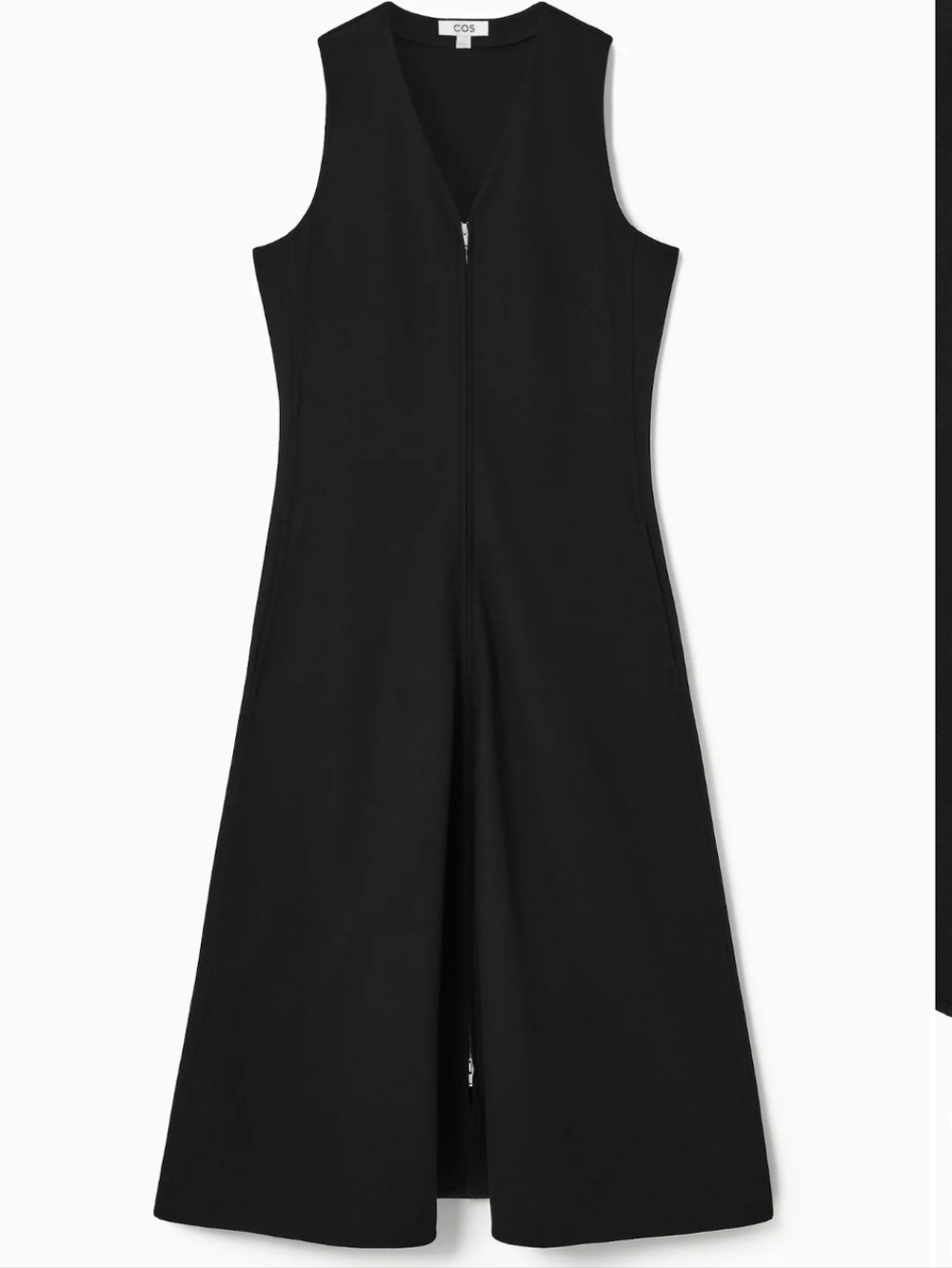 Women's COS ZIP-FRONT V-NECK MIDI DRESS (Black, S) - Picture 2 of 9